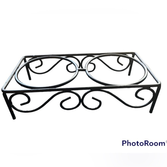 WROUGHT IRON scroll work hand crafted black 2 dog bowl stand feeder decor ergo - Picture 1 of 9